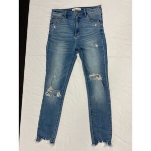 Abercrombie and Fitch Distressed Light Wash Denim Jeans with Raw Hem Detail 27/4
